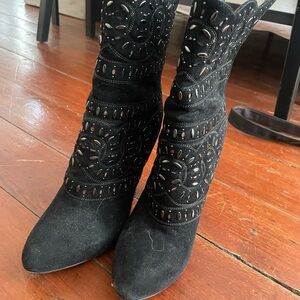 Alaia Black Laser-Cut Heeled Boots